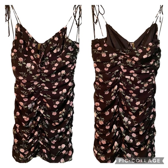 Cotton Candy LA NWT Midnight Roses Ruched Spaghetti Strap Mini Dress Black Sz M - Picture 3 of 10